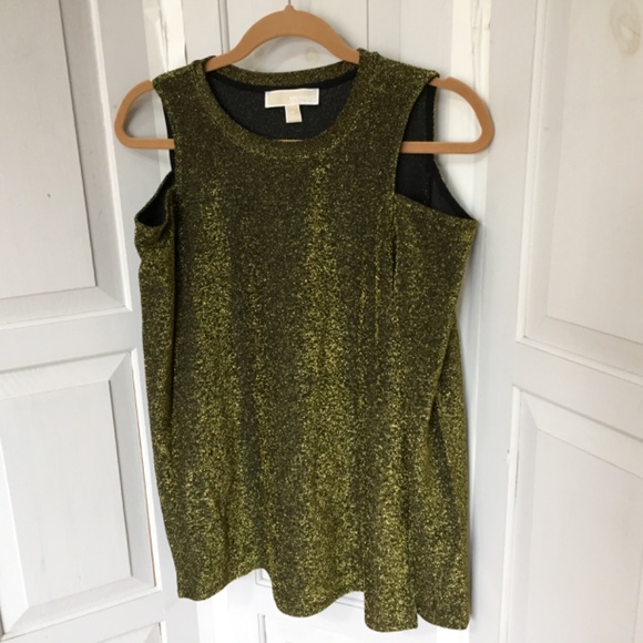 MICHAEL Michael Kors Metallic Green-Gold Cold Shoulder Tunic - Picture 6 of 15